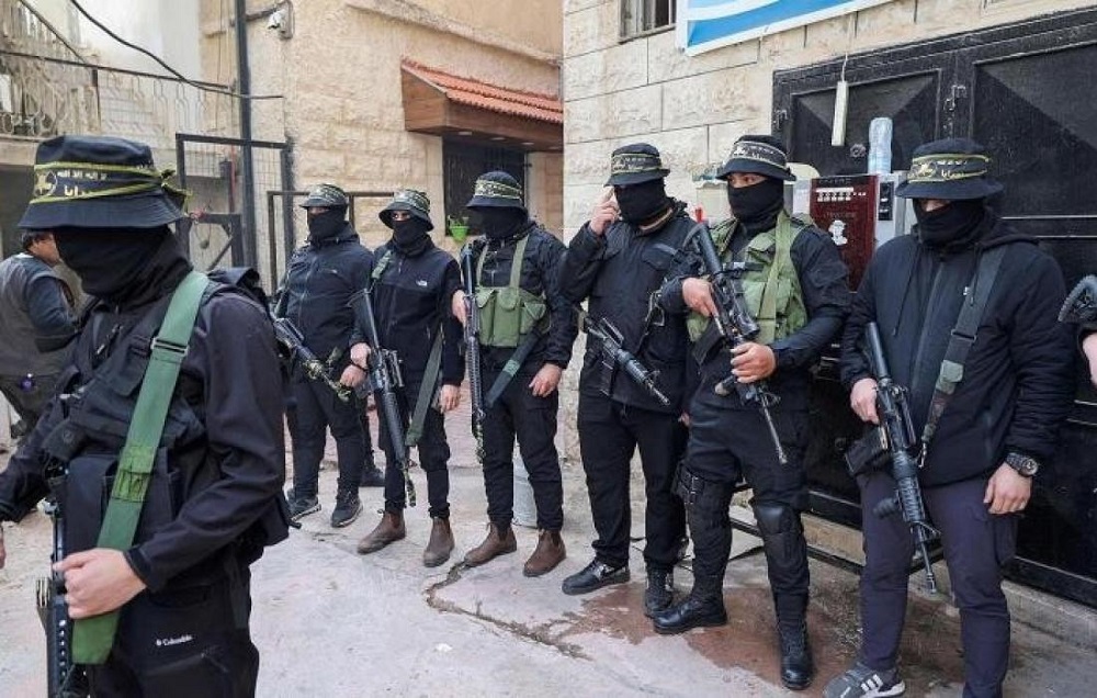 مجموعة من المقاومين من كتيبة جنين التابعة لسرايا القدس الذراع العسكري لحركة الجهاد الاسلامي